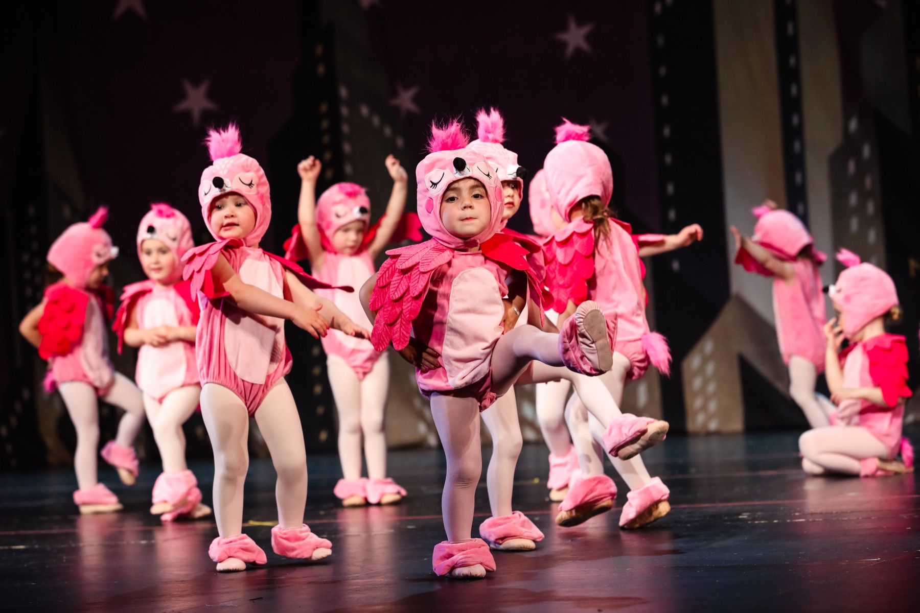 Little dancers in tutus taking their bows at the recital