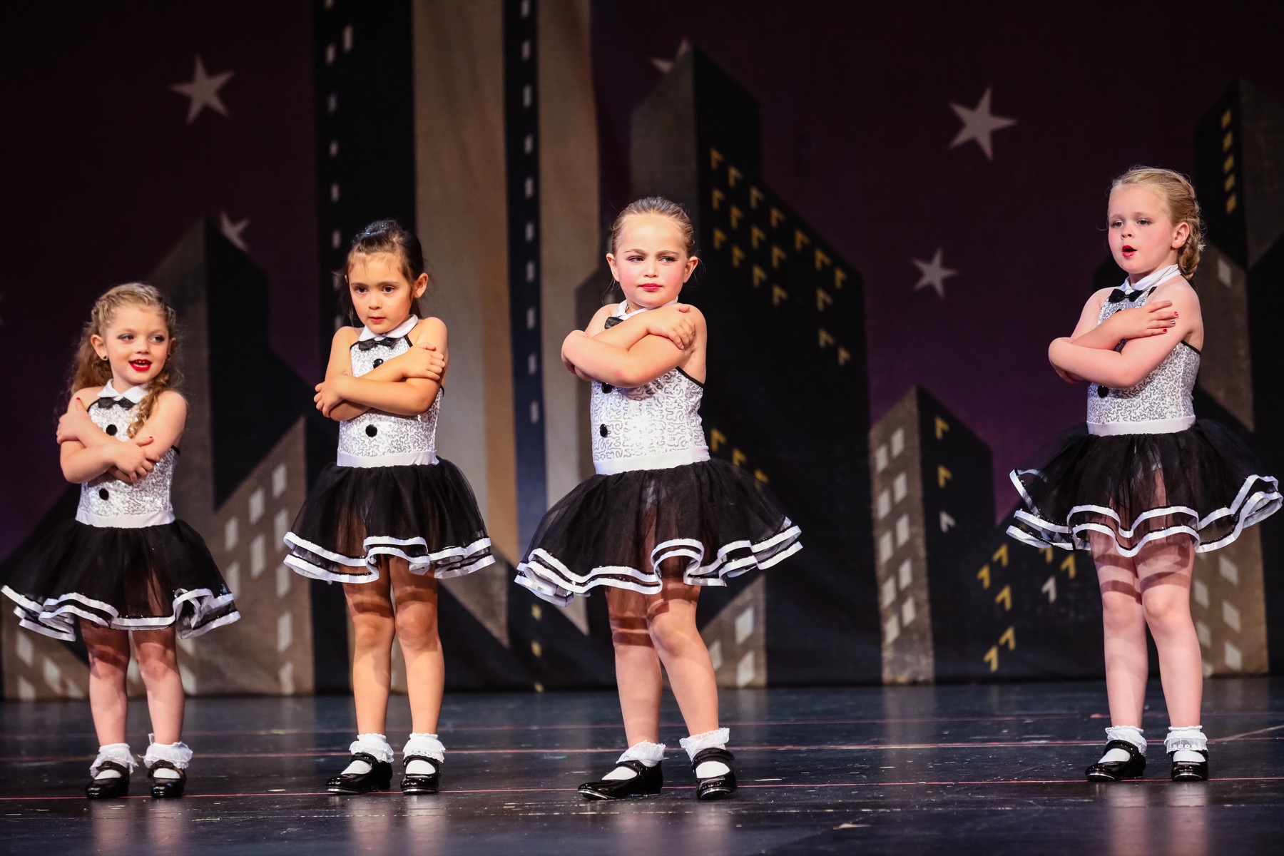 Preschool dancers performing a tap number together